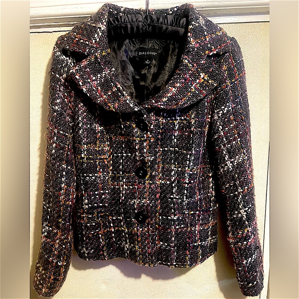 Dialogue Tweed Blazer Black Pink White